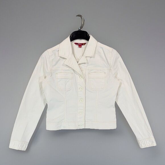SO Jackets & Blazers - SO Women L White Denim Trucker Jacket Jean Crop Aesthetic Y2K Minimalist Chic